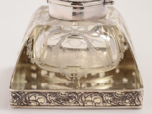 Continental Silver and Etched Glass Ink Pot Circa 1900