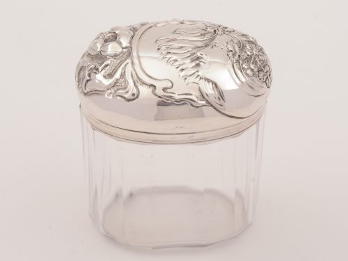 Edwardian Silver Topped Art Nouveau Jar. Hallmarked Birmingham 1902