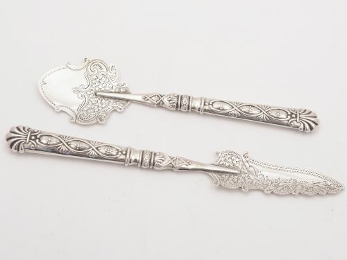 Victorian Embossed Sterling Silver Jam Spade and Butter Knife