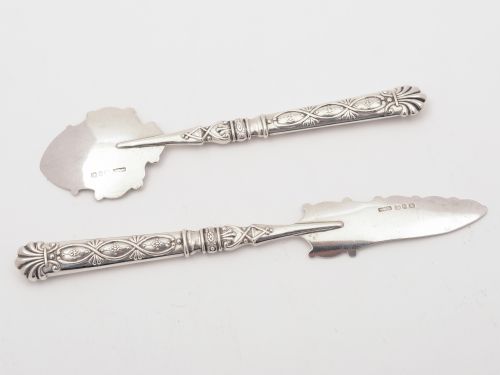 Victorian Embossed Sterling Silver Jam Spade and Butter Knife