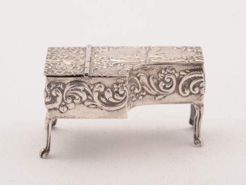 Unusual Edwardian Harpsichord Pill Box Hallmarked 1902