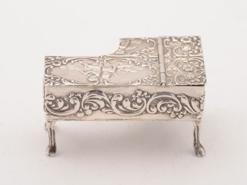 Unusual Edwardian Harpsichord Pill Box Hallmarked 1902