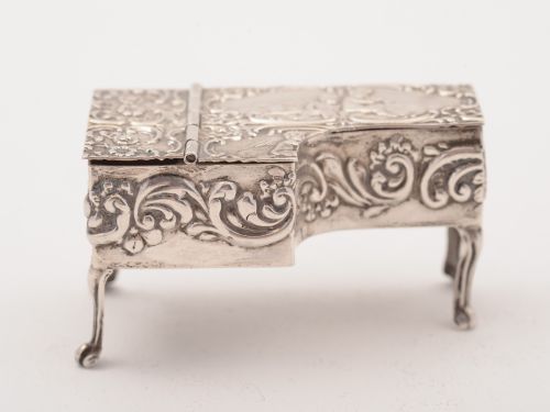 Unusual Edwardian Harpsichord Pill Box Hallmarked 1902