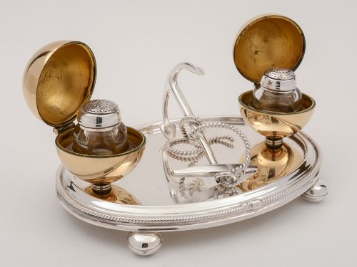 19th Century Silver Plated Shipping Ink Stand