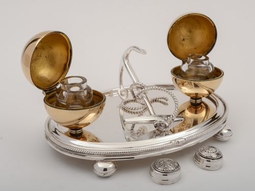 19th Century Silver Plated Shipping Ink Stand