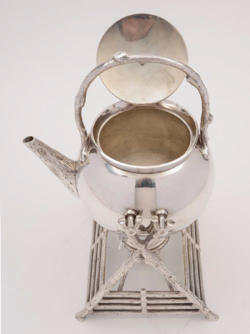 Victorian Silver Plated Naturalistic Spirit Kettle on Stand Circa 1890