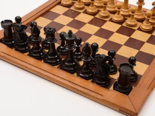 Edwardian Stained Box Wood Chess Set with Glass Eyes