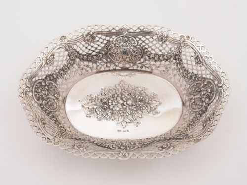 German .800 Silver Embossed Basket Circa 1900