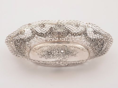German .800 Silver Embossed Basket Circa 1900