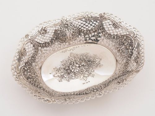 German .800 Silver Embossed Basket Circa 1900