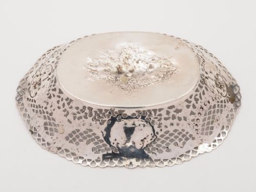 German .800 Silver Embossed Basket Circa 1900