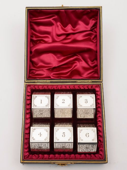 Cased Set of 6 Victorian Engraved Napkin Rings Circa 1890