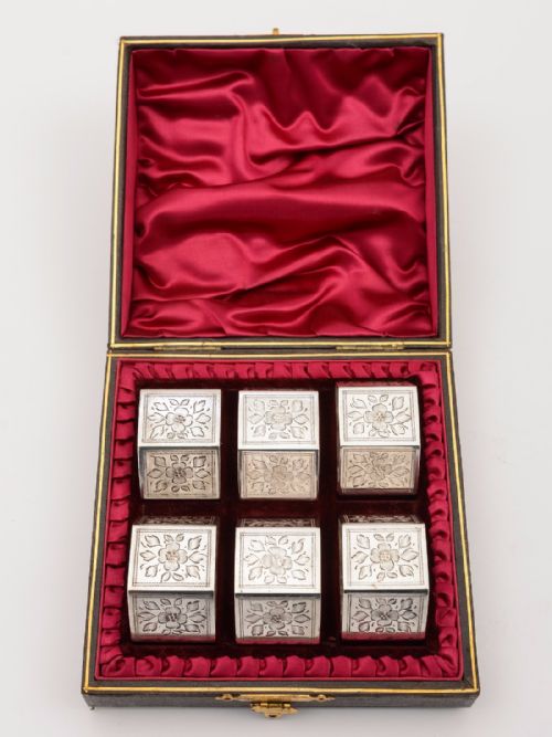 Cased Set of 6 Victorian Engraved Napkin Rings Circa 1890