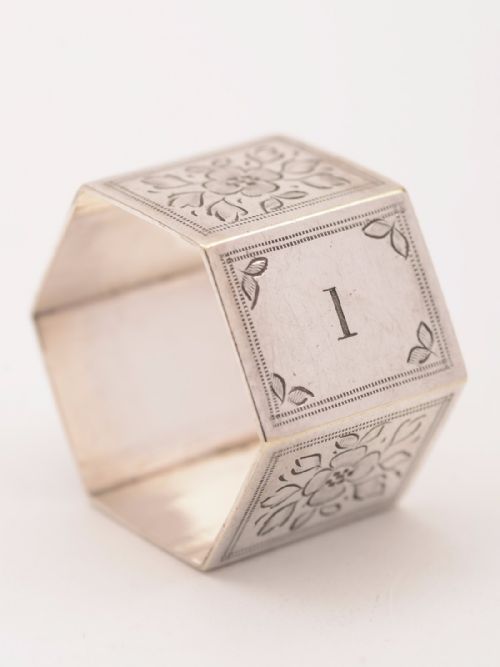 Cased Set of 6 Victorian Engraved Napkin Rings Circa 1890