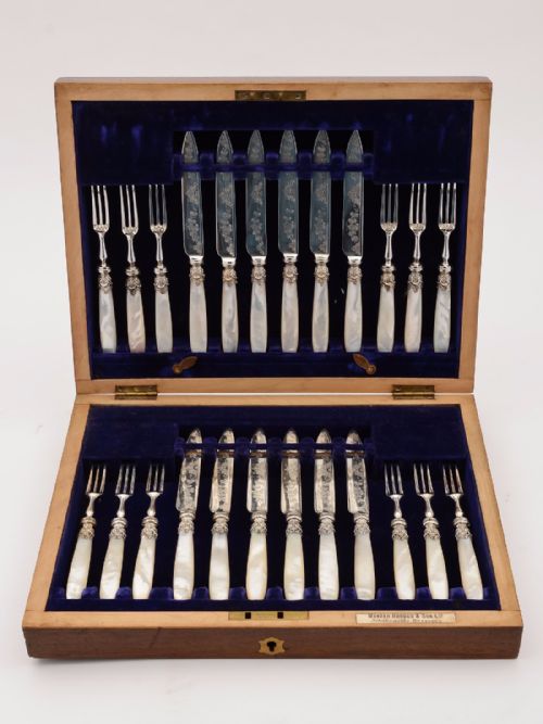 Edwardian Mother of Pearl and Silver Plated Dessert Set