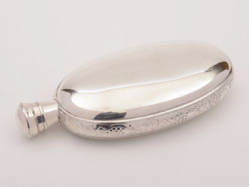 Edwardian Embossed Silver Plated Hip Flask
