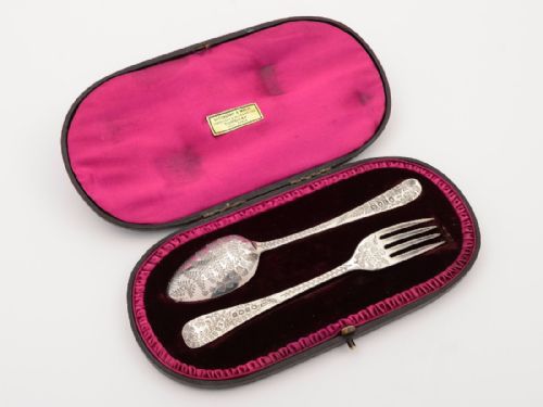 Cased English Silver Christening Set