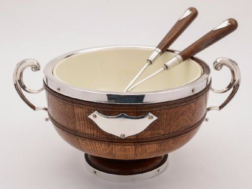 Victorian Trophy Style Oak Salad Bowl and Servers Circa 1890