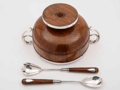 Victorian Trophy Style Oak Salad Bowl and Servers Circa 1890
