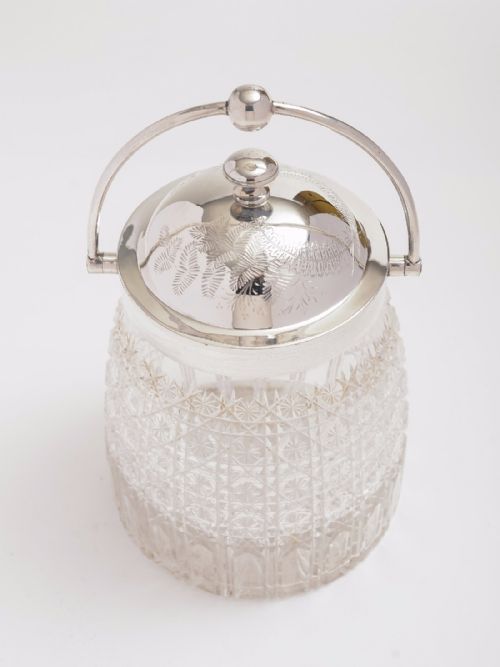 Victorian Cut Glass and Silver Plated Biscuit/Cookie Barrel Circa 1890