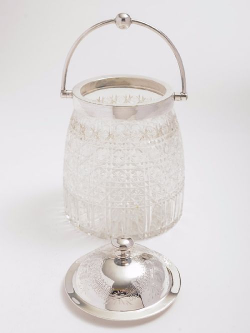 Victorian Cut Glass and Silver Plated Biscuit/Cookie Barrel Circa 1890