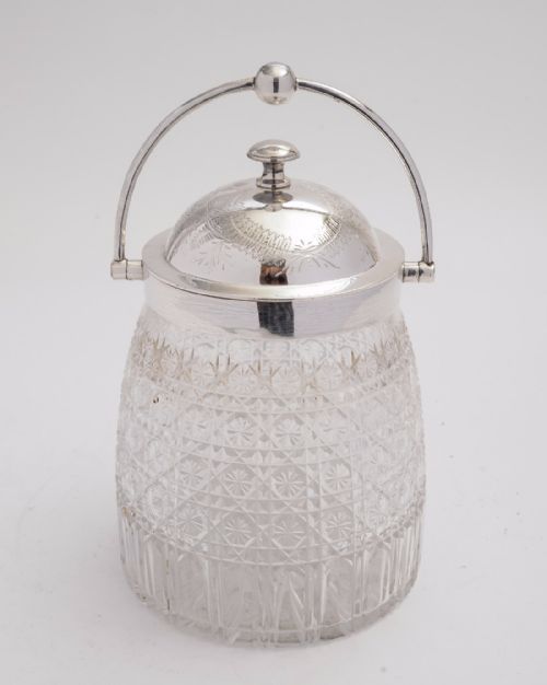 Victorian Cut Glass and Silver Plated Biscuit/Cookie Barrel Circa 1890