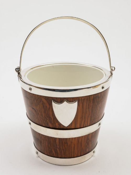 Victorian Oak and Silver Plate Ice Bucket Circa 1890