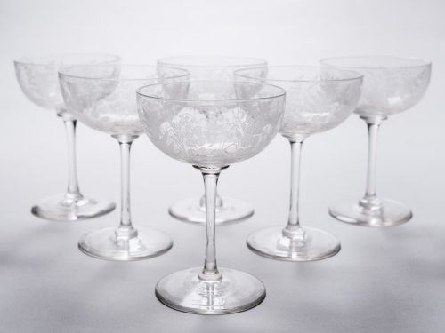 Set of 6 Victorian Champagne Glasses Circa 1890