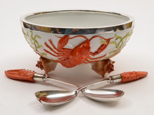  Edwardian Continental China Salad Bowl with Servers