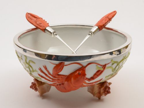 Edwardian Continental China Salad Bowl with Servers