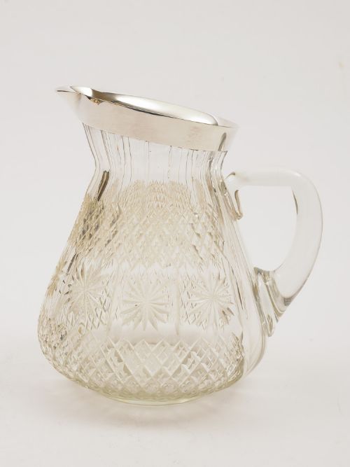 Cut Glass Water Jug with Silver Rim 1923