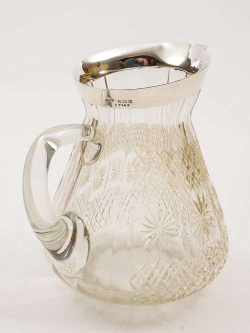 Cut Glass Water Jug with Silver Rim 1923