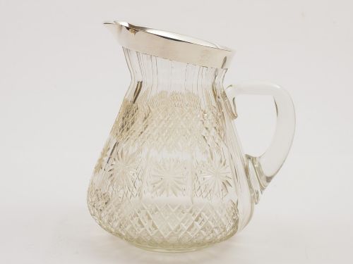 Cut Glass Water Jug with Silver Rim 1923