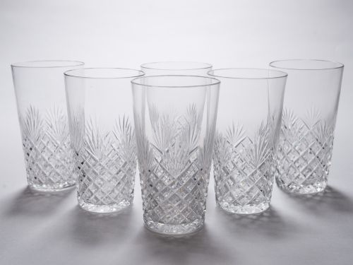 A Set of 6 English Edwardian Cut Glass Tumblers