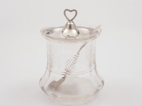 Edwardian Silver Lidded Cut Glass Preserve Pot 1908