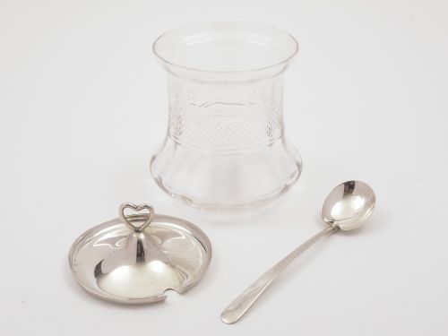 Edwardian Silver Lidded Cut Glass Preserve Pot 1908