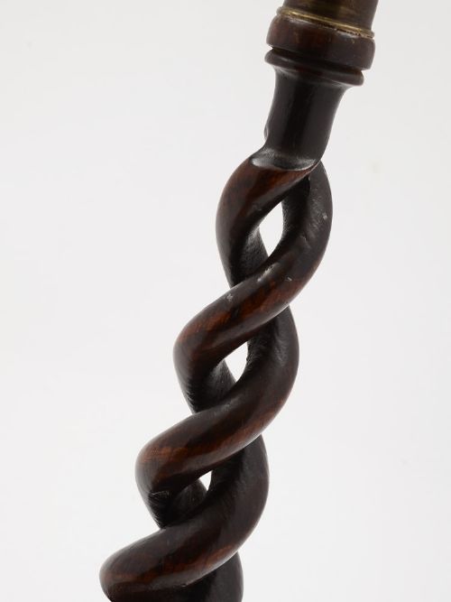 Pair of English Oak Open Barley Twist Candlesticks Circa 1920