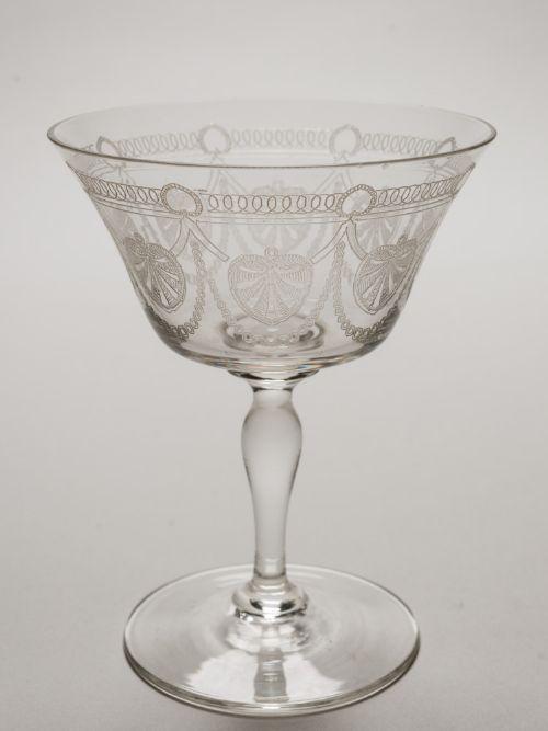 Set of 6 Engraved Champagne Glasses Circa 1920