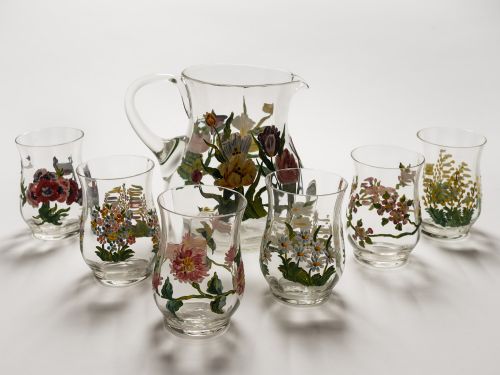 Hand Painted Water Jug & Glass Set Circa 1930