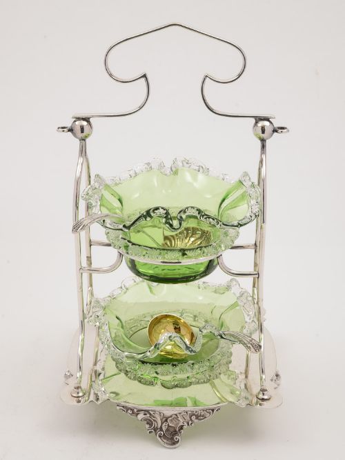 Glass Cream & Sugar in 2 Tier Stand Circa 1890