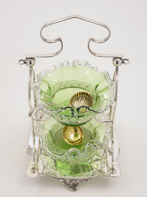 Glass Cream & Sugar in 2 Tier Stand Circa 1890