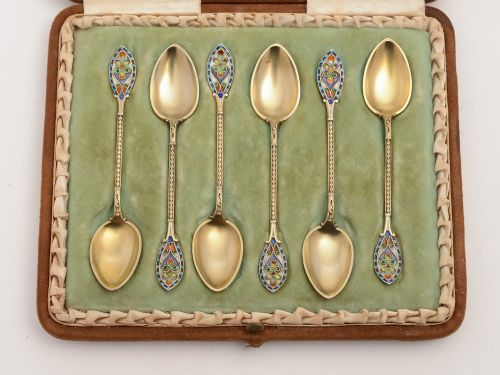 6 Silver Gilt Enamel Teaspoons (Possible Royal Connection)