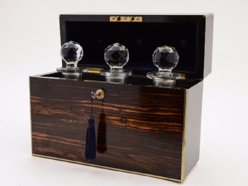 Victorian Coromandel Cased Three Bottle Tantalus