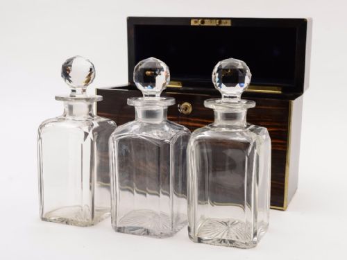 Victorian Coromandel Cased Three Bottle Tantalus