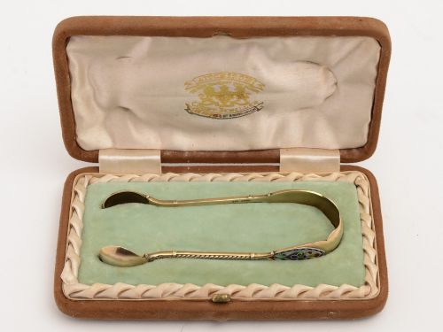 Silver Gilt Enamel Sugar Tongs (Royal Connection)