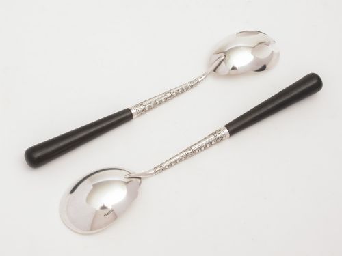 Pair of Arts & Crafts Ebony Handled Salad Servers Circa 1900