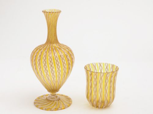 Gold Venetian Revival Carafe with Tumbler