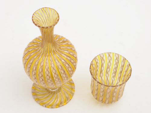 Gold Venetian Revival Carafe with Tumbler