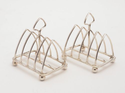 Pair of Small Edwardian Silver Toast Racks Sheffield 1902
