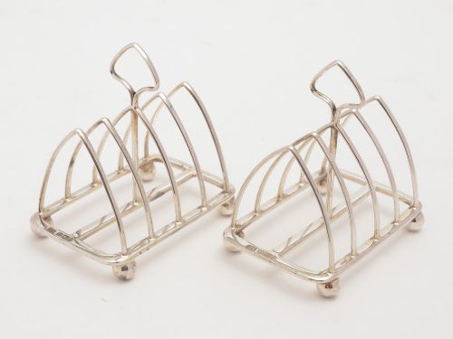 Pair of Small Edwardian Silver Toast Racks Sheffield 1902